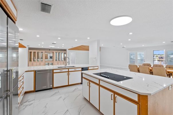Dining room, Interior, Kitchen, Marble, Recessed Lighting, Stainless Steel Appliances
