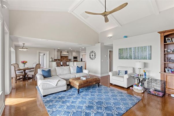 Dining room, Interior, Kitchen, Living room, Pendant Lights, Recessed Lighting, Stainless Steel Appliances, Wood Texture Flooring