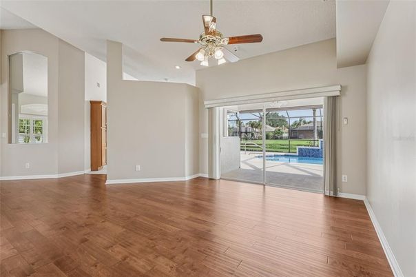 Empty room, Interior, Recessed Lighting, Wood Texture Flooring