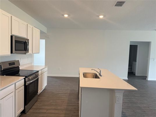 Interior, Kitchen, Recessed Lighting, Wood Texture Flooring