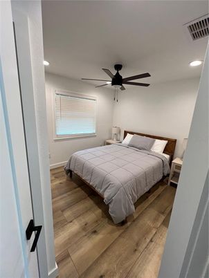 Bedroom, Interior, Recessed Lighting, Wood Texture Flooring