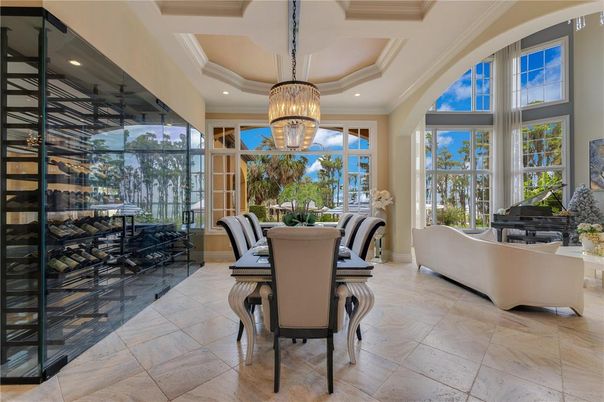 Dining room, Interior, Living room, Pendant Lights, Piano, Recessed Lighting