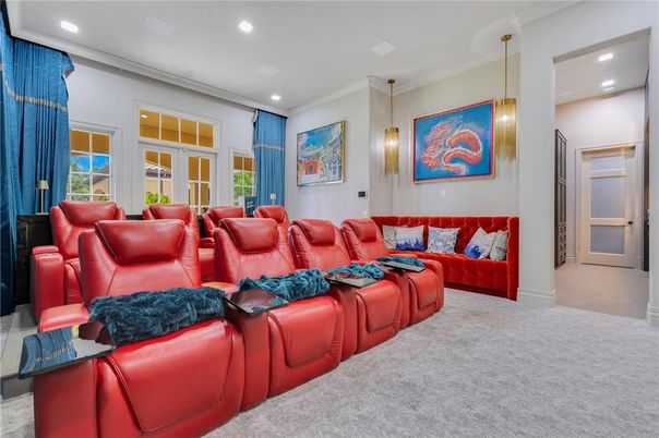 Home Theatre Room, Interior, Living room, Pendant Lights, Recessed Lighting, Theatre Room