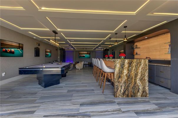 Billiard Table, Game Room, Interior, Pendant Lights, Recessed Lighting