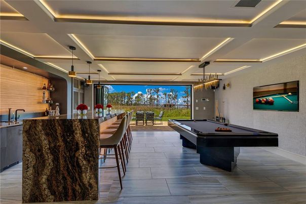 Billiard Table, Game Room, Interior, Pendant Lights, Recessed Lighting