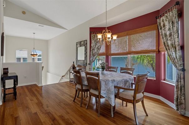 Chandelier, Dining room, Interior, Pendant Lights, Wood Texture Flooring
