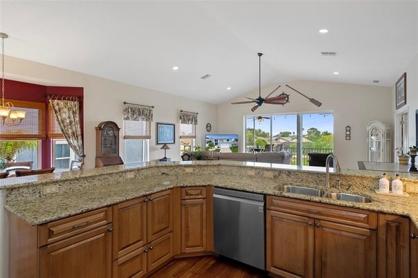 Interior, Kitchen, Pendant Lights, Recessed Lighting, Wood Texture Flooring