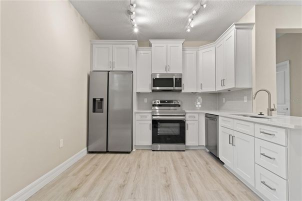 Interior, Kitchen, Stainless Steel Appliances, Wood Texture Flooring