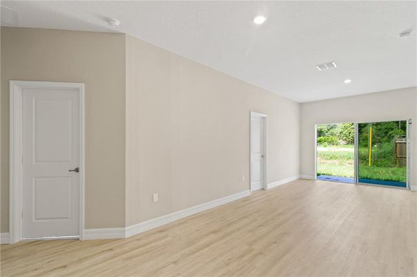 Empty room, Interior, Recessed Lighting, Wood Texture Flooring