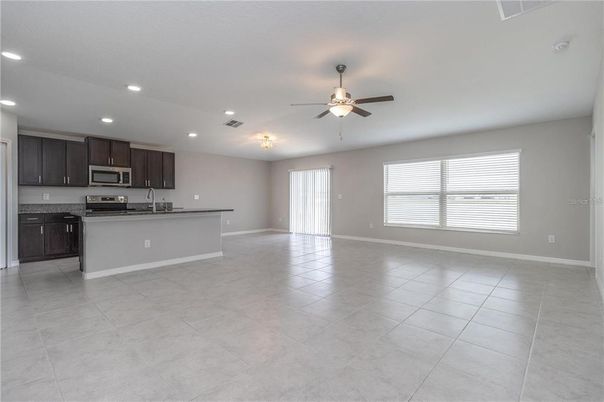 Empty room, Interior, Kitchen, Recessed Lighting, Stainless Steel Appliances