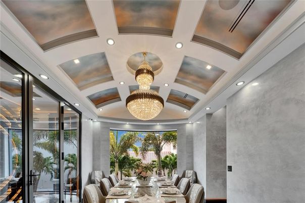 Chandelier, Dining room, Interior, Recessed Lighting