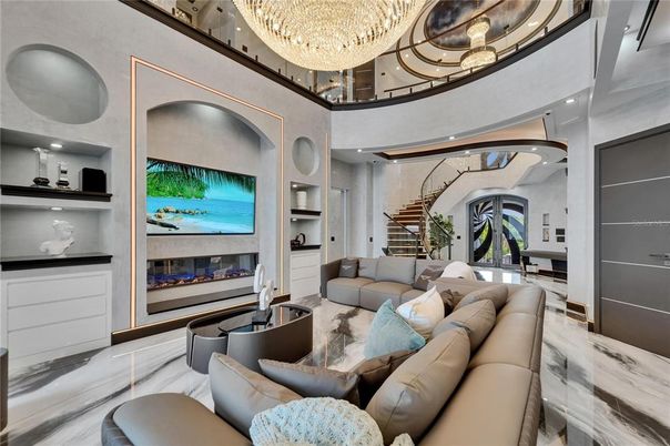 Chandelier, Interior, Living room, Marble, Recessed Lighting