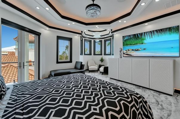Bedroom, Interior, Marble, Recessed Lighting