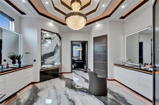 Chandelier, Interior, Marble, Recessed Lighting