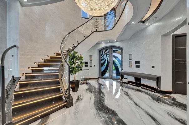 Chandelier, Interior, Marble, Recessed Lighting