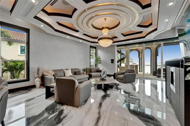 Chandelier, Interior, Living room, Marble, Recessed Lighting