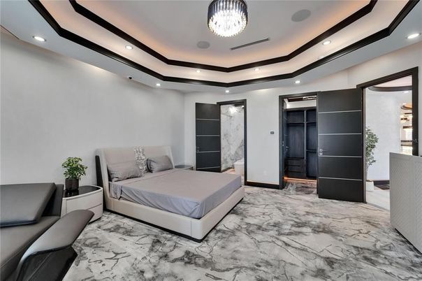 Bedroom, Interior, Marble, Pendant Lights, Recessed Lighting