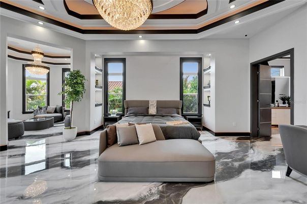 Chandelier, Interior, Marble, Recessed Lighting