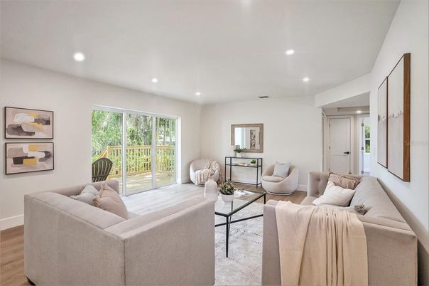 Interior, Living room, Recessed Lighting, Wood Texture Flooring