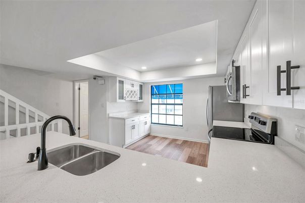 Interior, Kitchen, Recessed Lighting, Wood Texture Flooring