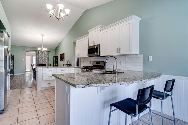 Chandelier, Interior, Kitchen, Stainless Steel Appliances