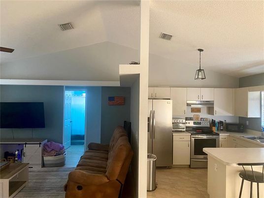 Interior, Kitchen, Living room, Pendant Lights, Stainless Steel Appliances
