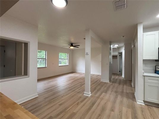 Empty room, Interior, Recessed Lighting, Wood Texture Flooring