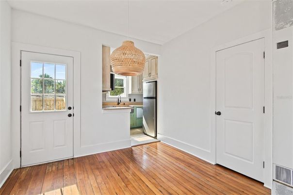 Interior, Kitchen, Pendant Lights, Stainless Steel Appliances, Wood Texture Flooring