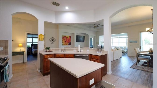 Dining room, Interior, Kitchen, Living room, Recessed Lighting, Wood Texture Flooring