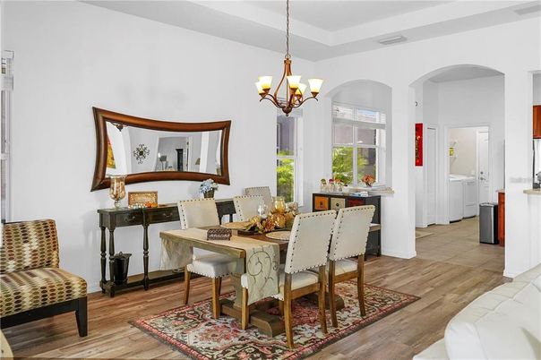 Chandelier, Dining room, Interior, Wood Texture Flooring