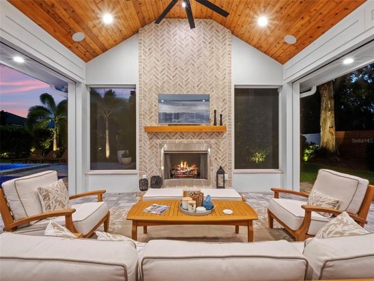 Fireplace, Interior, Living room, Recessed Lighting, Wooden Ceilings