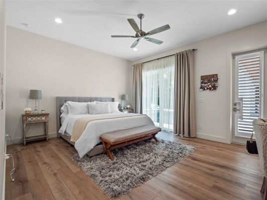 Bedroom, Interior, Recessed Lighting, Wood Texture Flooring