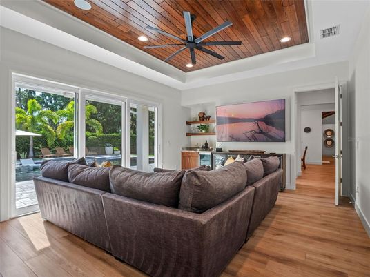 Interior, Living room, Recessed Lighting, Wooden Ceilings, Wood Texture Flooring