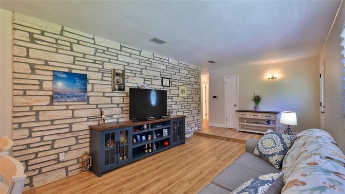 Interior, Living room, Stone Walls, Wood Texture Flooring