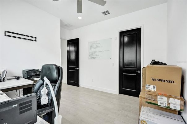 Home Office, Interior, Recessed Lighting, Wood Texture Flooring