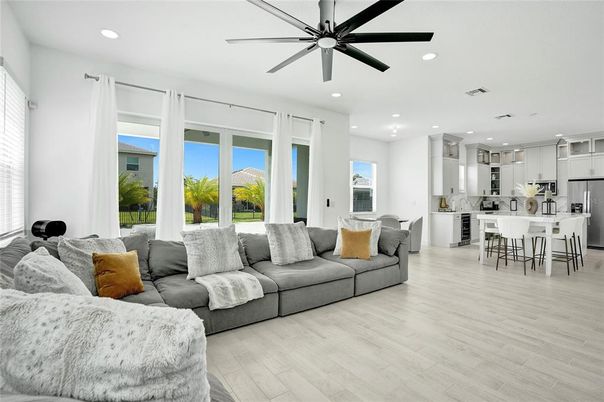 Interior, Kitchen, Living room, Recessed Lighting, Water, Wood Texture Flooring