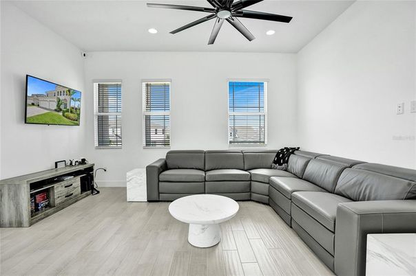 Interior, Living room, Recessed Lighting, Wood Texture Flooring