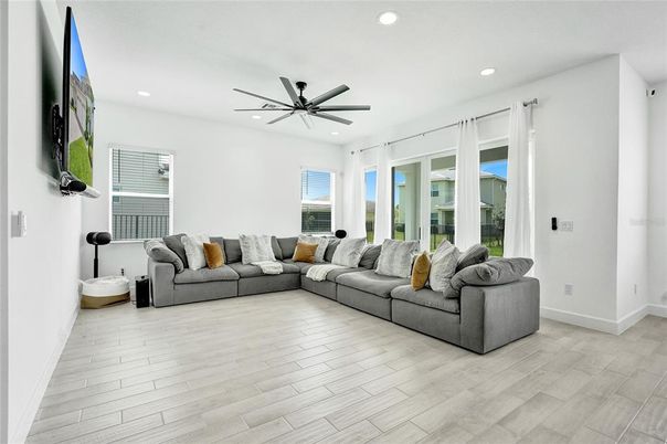Interior, Living room, Recessed Lighting, Wood Texture Flooring
