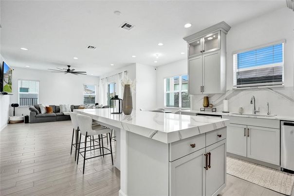 Interior, Kitchen, Living room, Recessed Lighting, Wood Texture Flooring