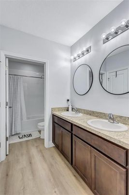 Bathroom, Dual Sink Vanities, Interior, Wood Texture Flooring