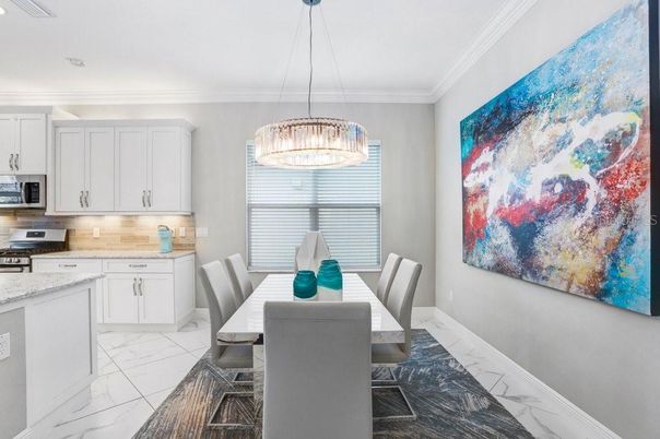 Dining room, Interior, Kitchen, Marble, Pendant Lights