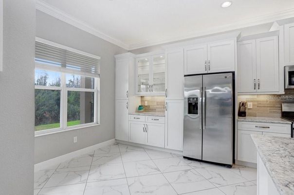 Interior, Kitchen, Marble, Recessed Lighting, Stainless Steel Appliances