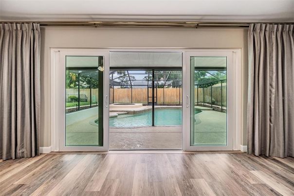Interior, Pool, Sun Room, Wood Texture Flooring