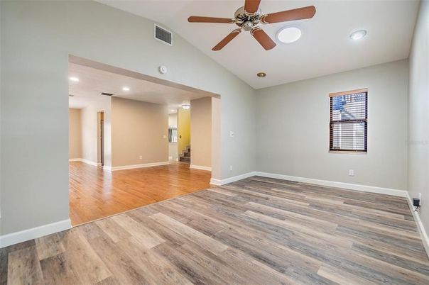 Empty room, Interior, Recessed Lighting, Wood Texture Flooring