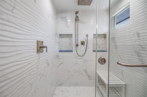 Bathroom, Glass Shower, Interior, Marble Walls