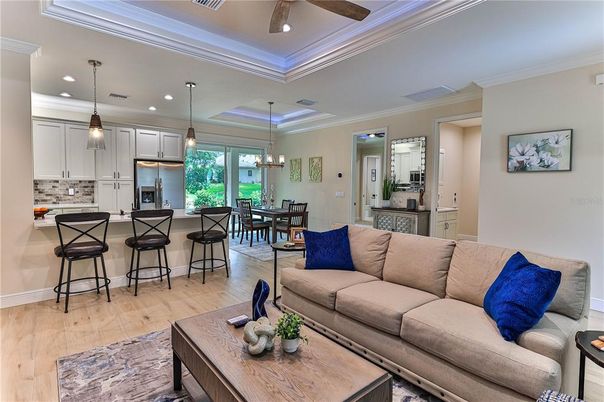 Dining room, Interior, Kitchen, Living room, Pendant Lights, Recessed Lighting, Wood Texture Flooring