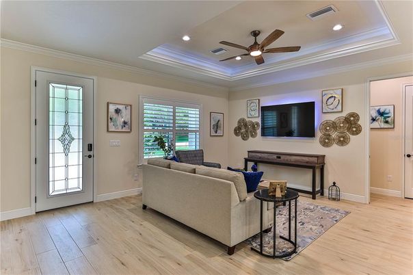 Interior, Living room, Recessed Lighting, Wood Texture Flooring