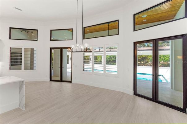 Empty room, Interior, Pendant Lights, Wood Texture Flooring