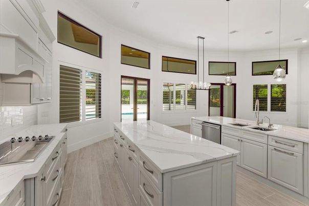 Interior, Kitchen, Pendant Lights, Recessed Lighting, Wood Texture Flooring
