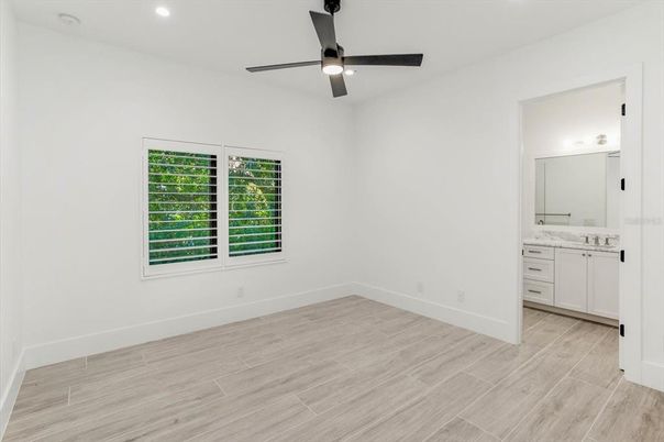 Bathroom, Empty room, Interior, Recessed Lighting, Wood Texture Flooring